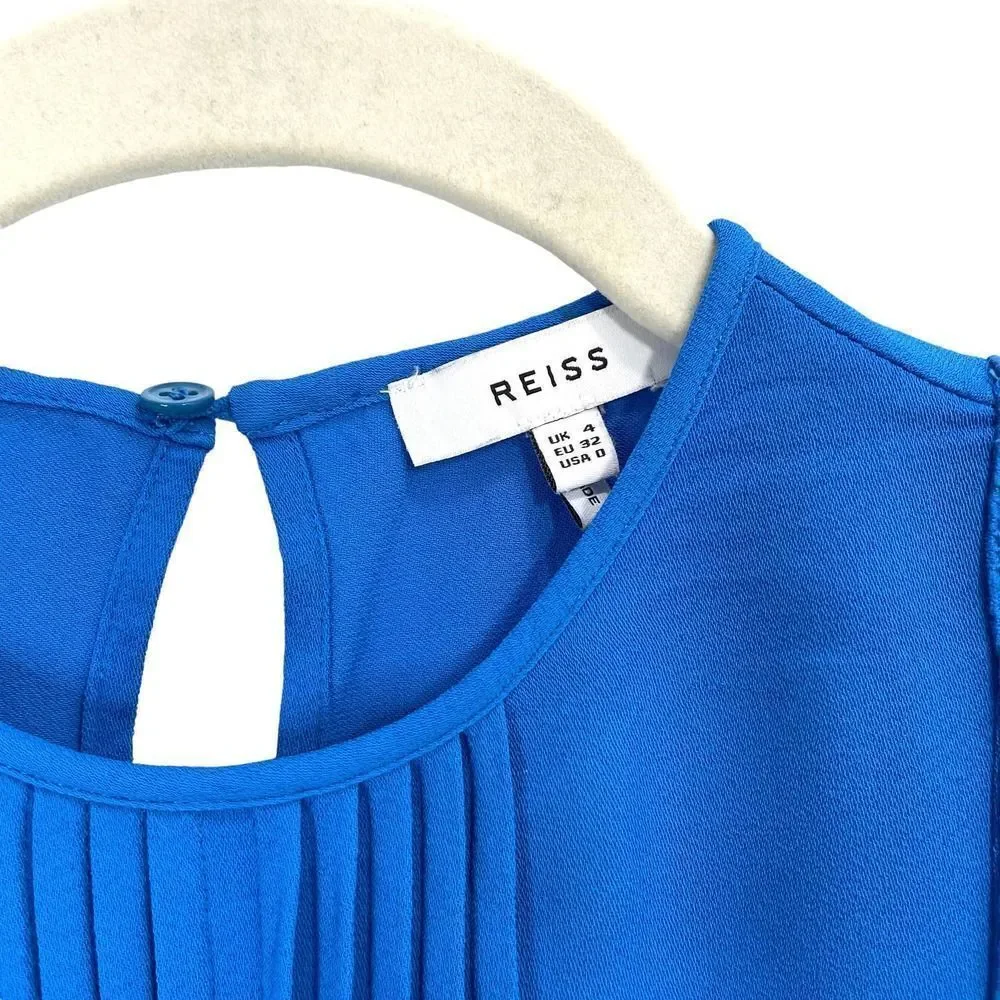 Reiss Bexley‎ Pleated Embroidered ruffle Crepe Blouse top Size 0 blue cerulian - Picture 7 of 12